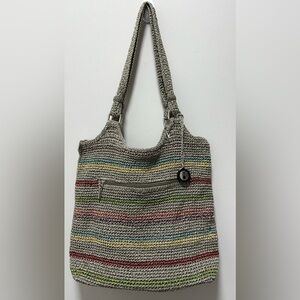 THE SAK CROCHET SHOULDER BAG GRAY MULTICOLOR STRIPES